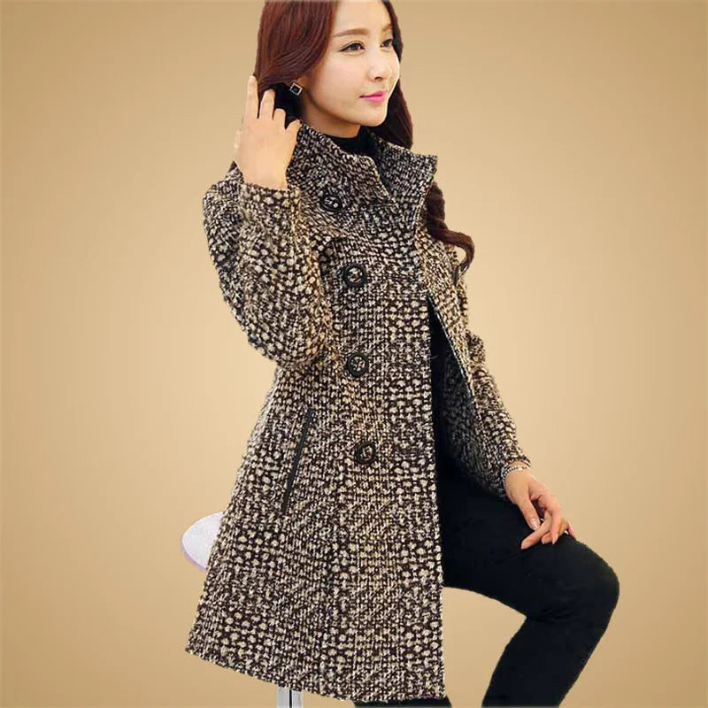 Women New Autumn Winter Mid-Length Fashion Woolen Jacket Female Middle-Aged Mother Wear Plaid Thicken Woolen Coat A977 Kent Store