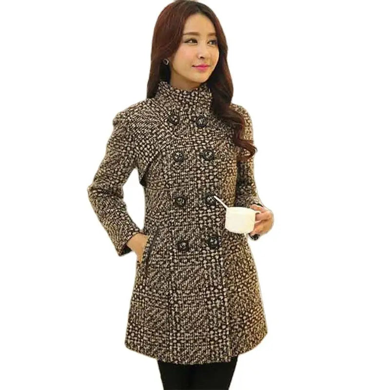 Women New Autumn Winter Mid-Length Fashion Woolen Jacket Female Middle-Aged Mother Wear Plaid Thicken Woolen Coat A977 Kent Store