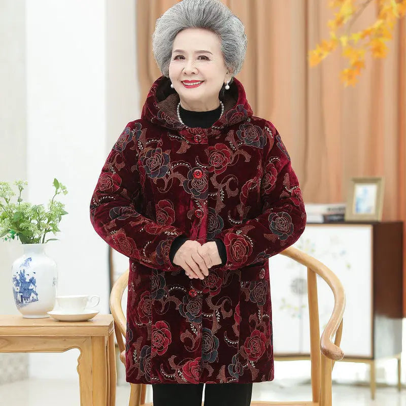 Grandma Wear Cotton-Padded Coat Middle-Aged Elderly Mother Winter Clothes Women Parkas Plus Velvet Thick Quilted Jacket XL-5XL Kent Store