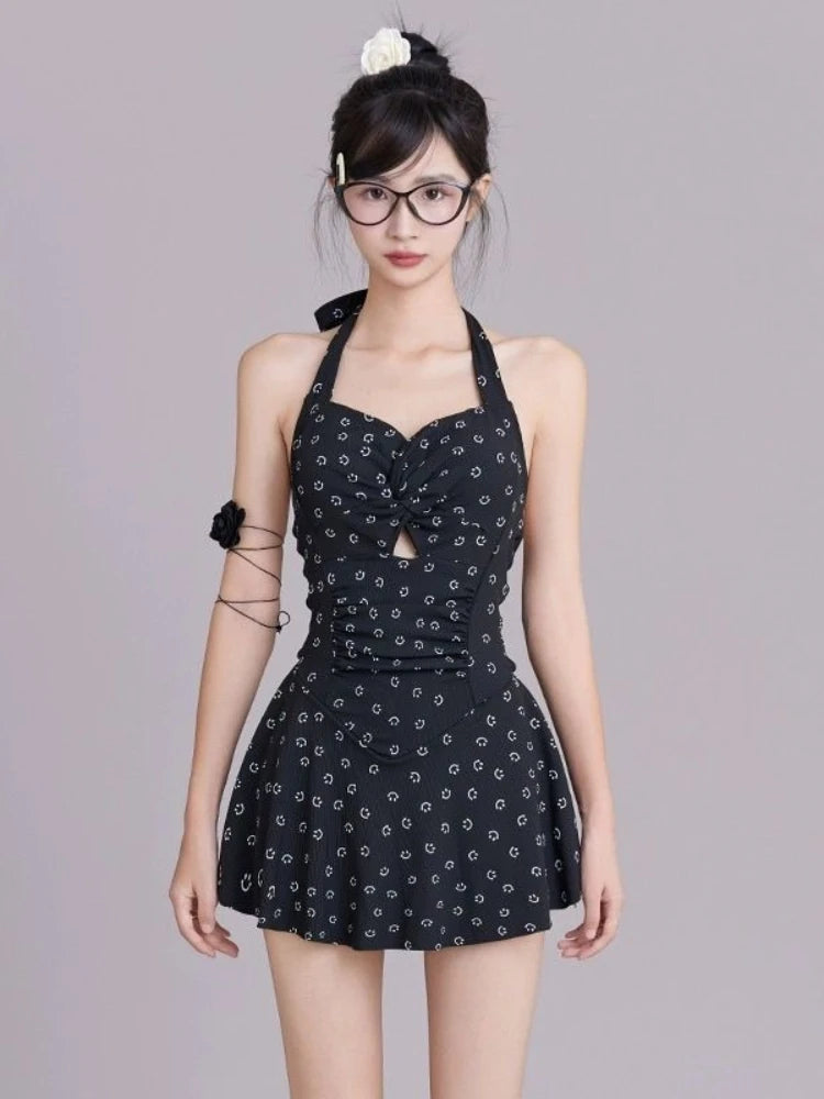 Women's Halter One Piece Swimsuit Skirted Boyleg Bathing Suit Tummy Control Slimming Push Up Swimwear for Hot Spring Kent Store