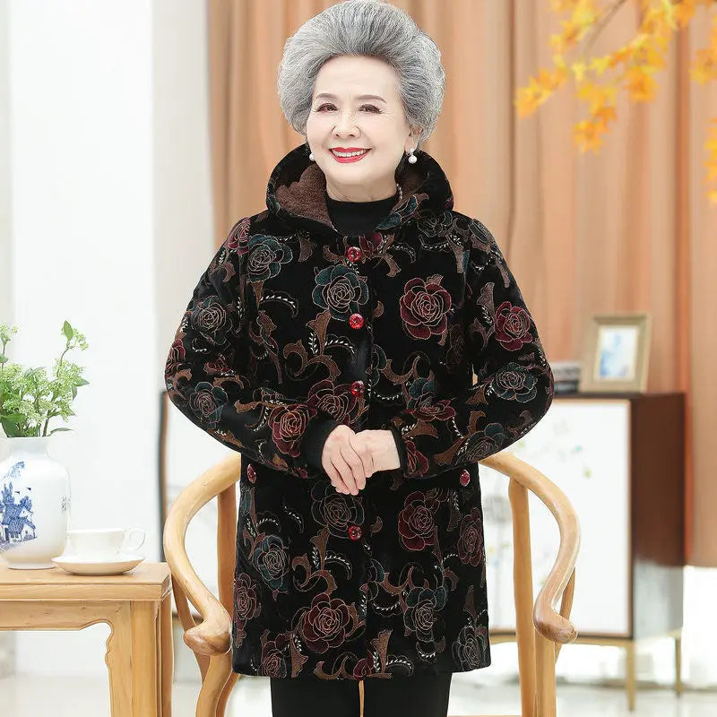 Grandma Wear Cotton-Padded Coat Middle-Aged Elderly Mother Winter Clothes Women Parkas Plus Velvet Thick Quilted Jacket XL-5XL Kent Store
