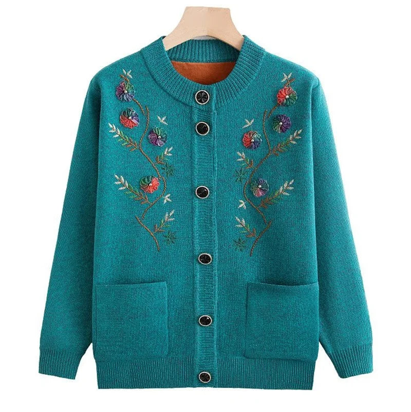 Women Long Sleeved Sweater Bottoming Shirt Grandma Cardigan Middle-aged and Elderly New Printed Spring Autumn Mother Wear Coat Kent Store