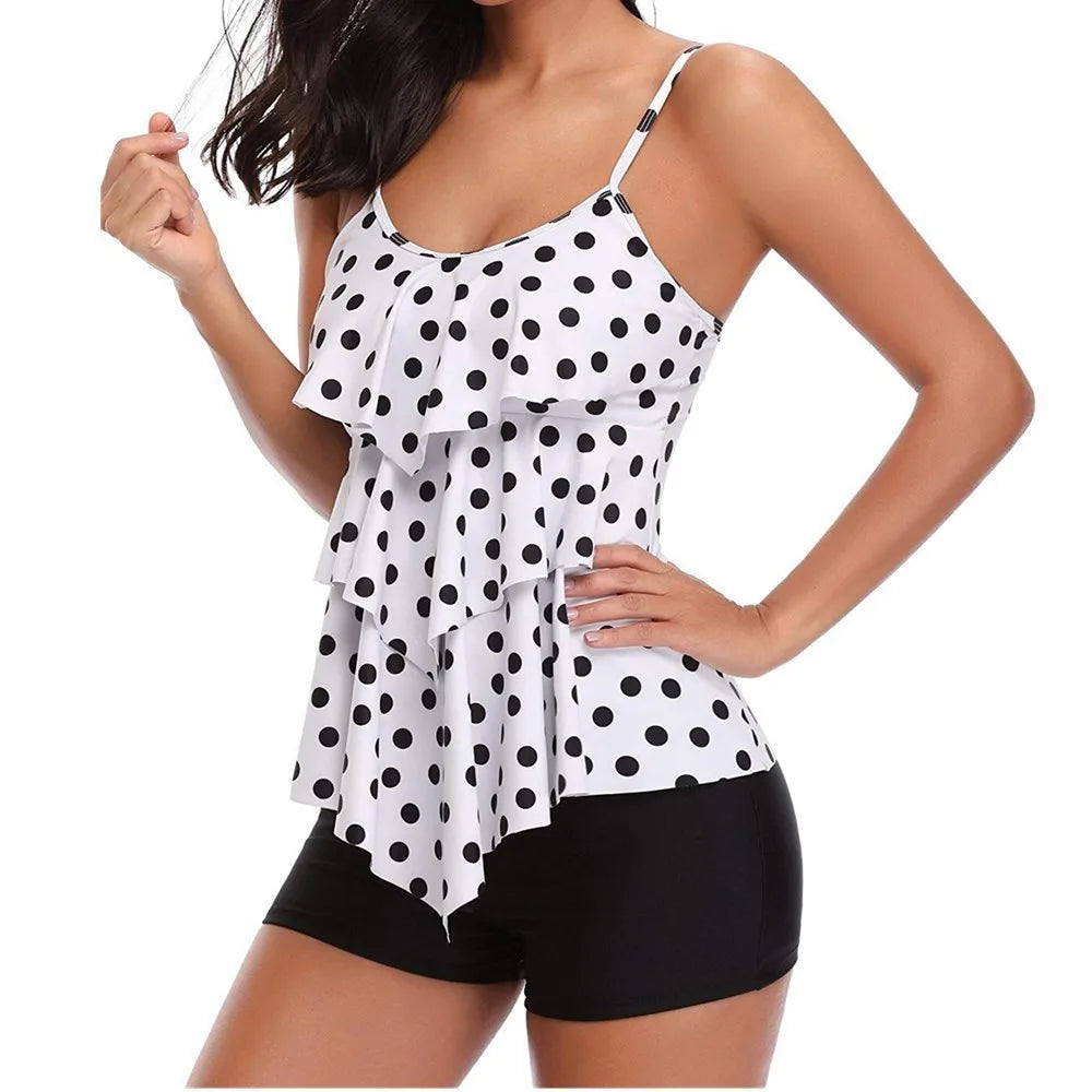 Woman Bikini Floral Print Tankini With Shorts High Waist Shorts Spaghetti Straps Swimwear Ruffle Trim Top Two Piece Swimsuit Kent Store