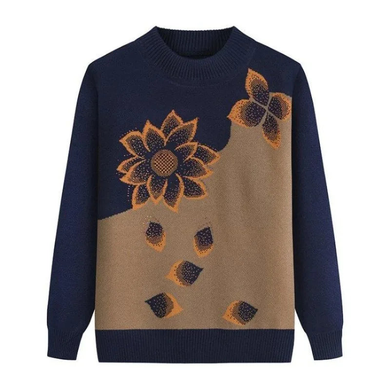 Middle-aged  Elderly Women's Autumn Winter Mothers Wear Long-sleeved Pullover Sweater Plus Velvet Thickened Kent Store