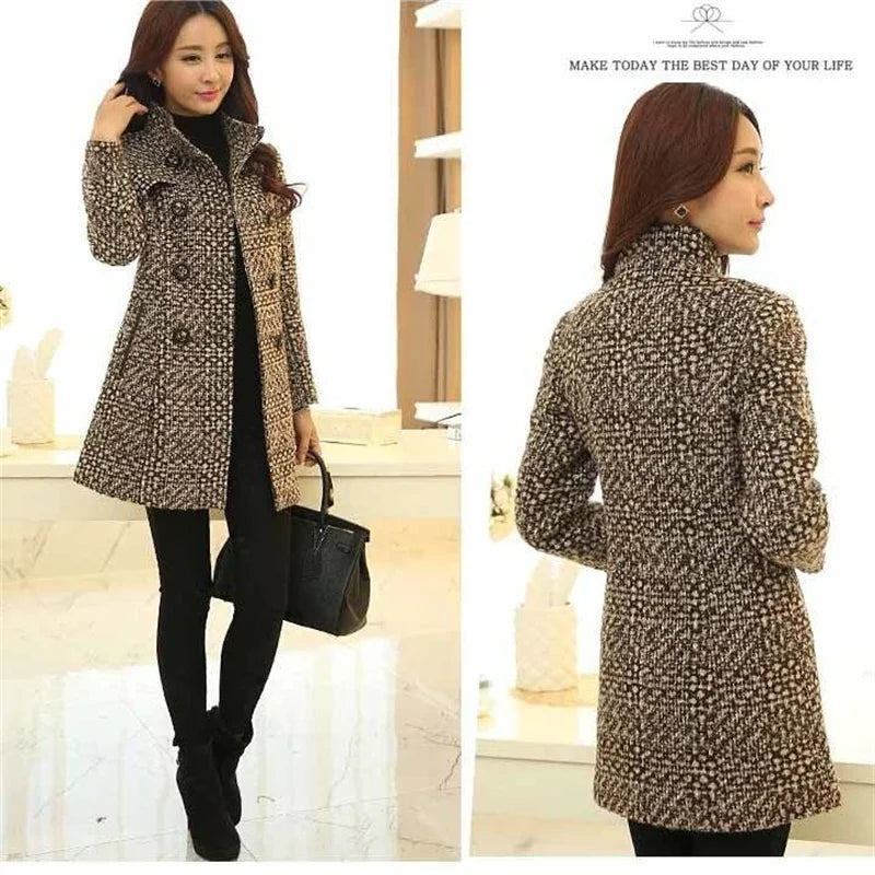 Women New Autumn Winter Mid-Length Fashion Woolen Jacket Female Middle-Aged Mother Wear Plaid Thicken Woolen Coat A977 Kent Store