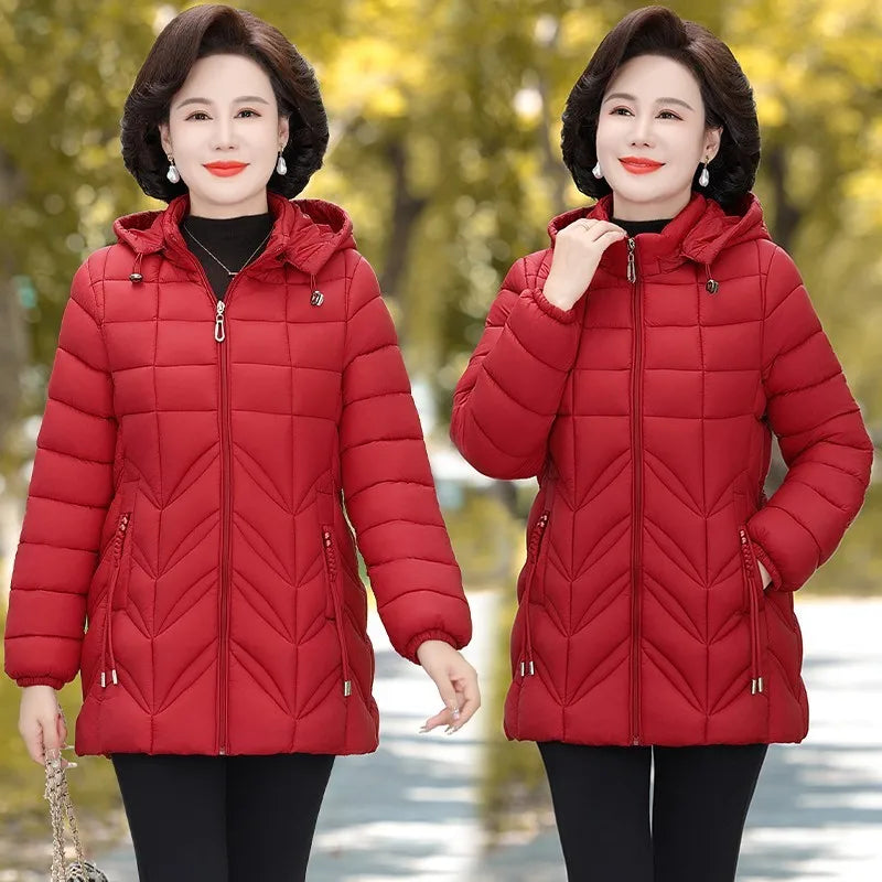 Women's Parkas 2024 New Winter Jacket Warm Hooded Down Padded Coat Mother Cotton Snow Wear Coats Kent Store