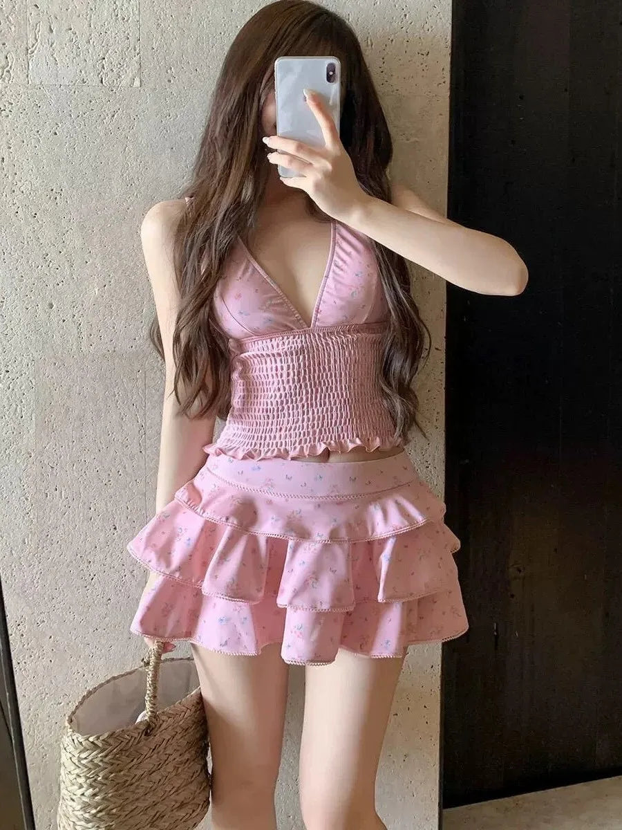 Summer Women's Clothing Slimming Tankini Swimsuit Woman Modest Skirted Bikini Sets For Woman Polyester Vintage Floral Print Kent Store