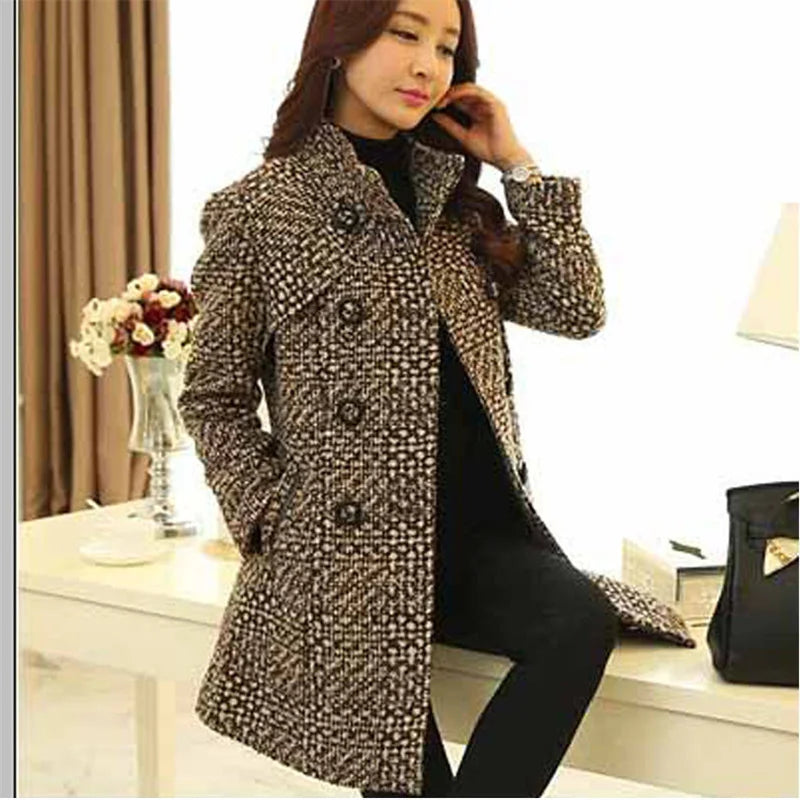 Women New Autumn Winter Mid-Length Fashion Woolen Jacket Female Middle-Aged Mother Wear Plaid Thicken Woolen Coat A977 Kent Store