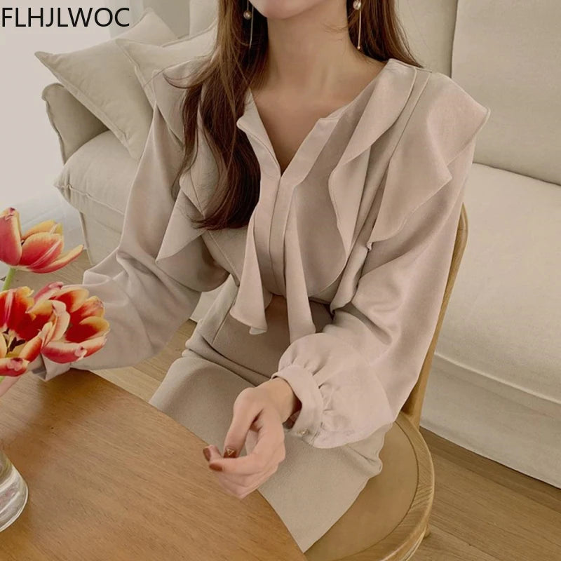 2021 Female Fashion Korea Chic Tops Blusas Women Long Sleeve Elegant Basic Wear Office Lady Work Bow Tie Shirt Blouses Kent Store