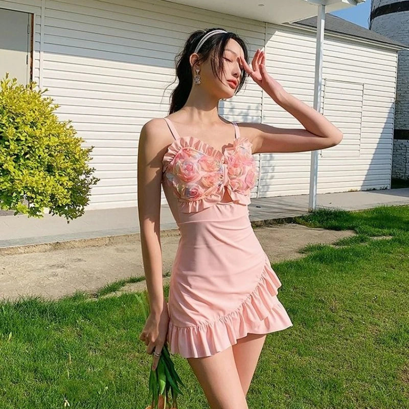 Women's 2026 New One Piece Skirted Swimsuit Slimming Modest Swimwear Vintage Beach Dress For Hot Spring Vacation Kent Store