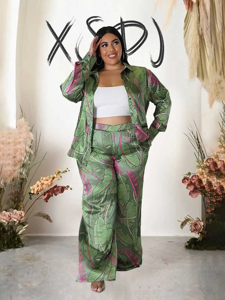 Female Clothing Long Sleeve 2 Piece Sets Women Outfit Shirt Blouse and Straight Trouser Print Autumn Pants Outfit Plus Size Sets Kent Store