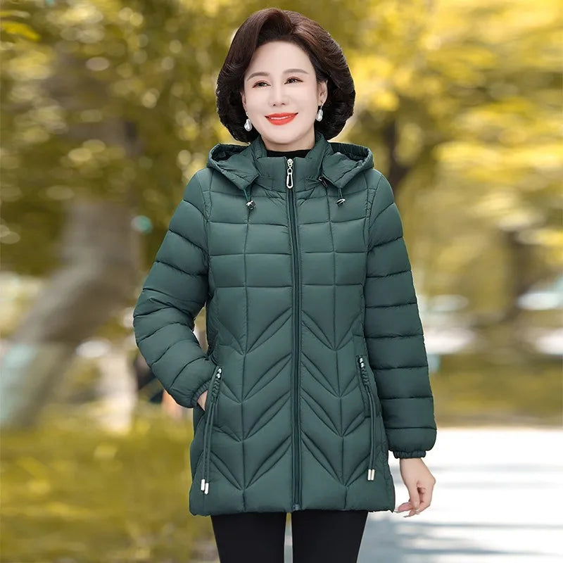 Women's Parkas 2024 New Winter Jacket Warm Hooded Down Padded Coat Mother Cotton Snow Wear Coats Kent Store