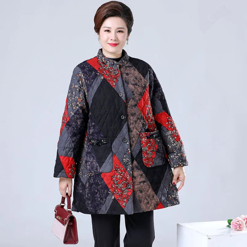Loose Women's Autumn Winter Cotton Coat Middle-Aged Elderly Mother Thick Warm Jacket Grandma Parkas 100 Kg Wear 2XL-9XL Kent Store