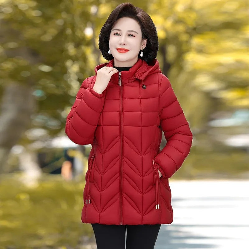 Women's Parkas 2024 New Winter Jacket Warm Hooded Down Padded Coat Mother Cotton Snow Wear Coats Kent Store