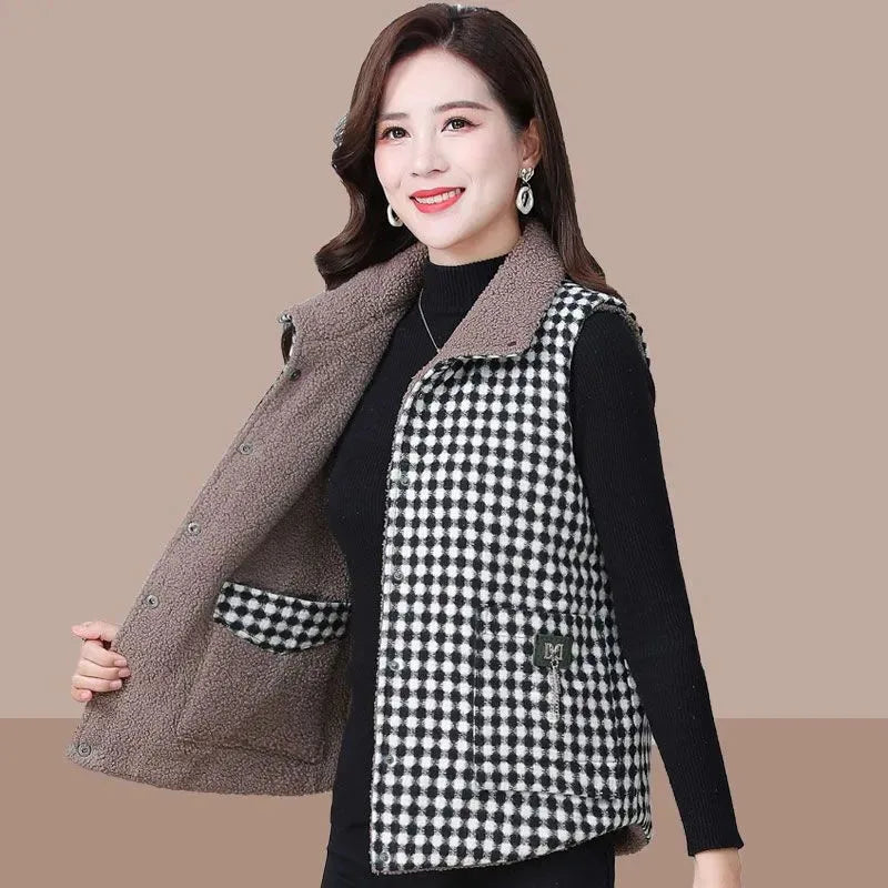 Fashion Mother Autumn Winter Thick Vest Short Style Two Sided Wear Particle Velvet Warm Tank Jacket Female Sleeveless Waistcoat Kent Store