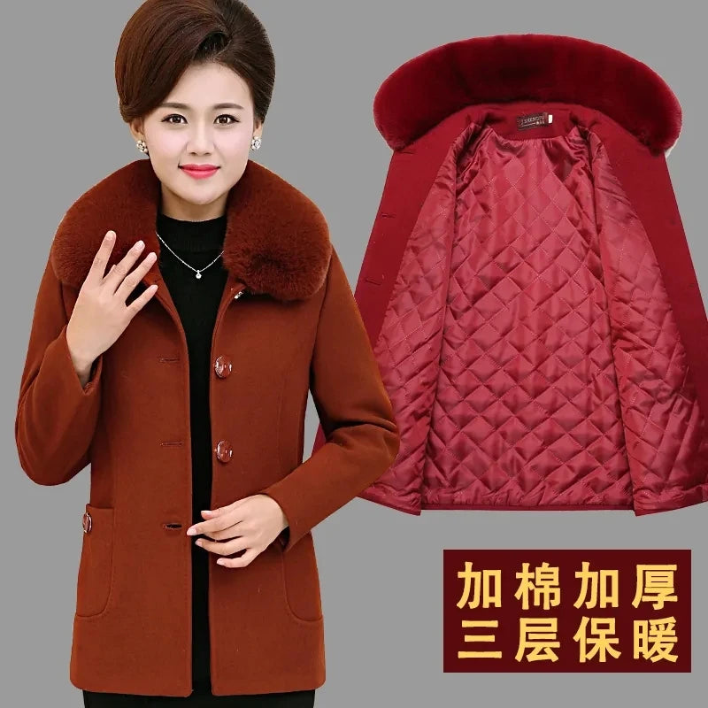 Mother Wear Wwoolen Coat Women Velvet Thick Middle-Aged And Elderly Women's Autumn And Winter Woolen Coats For The Elderly Kent Store