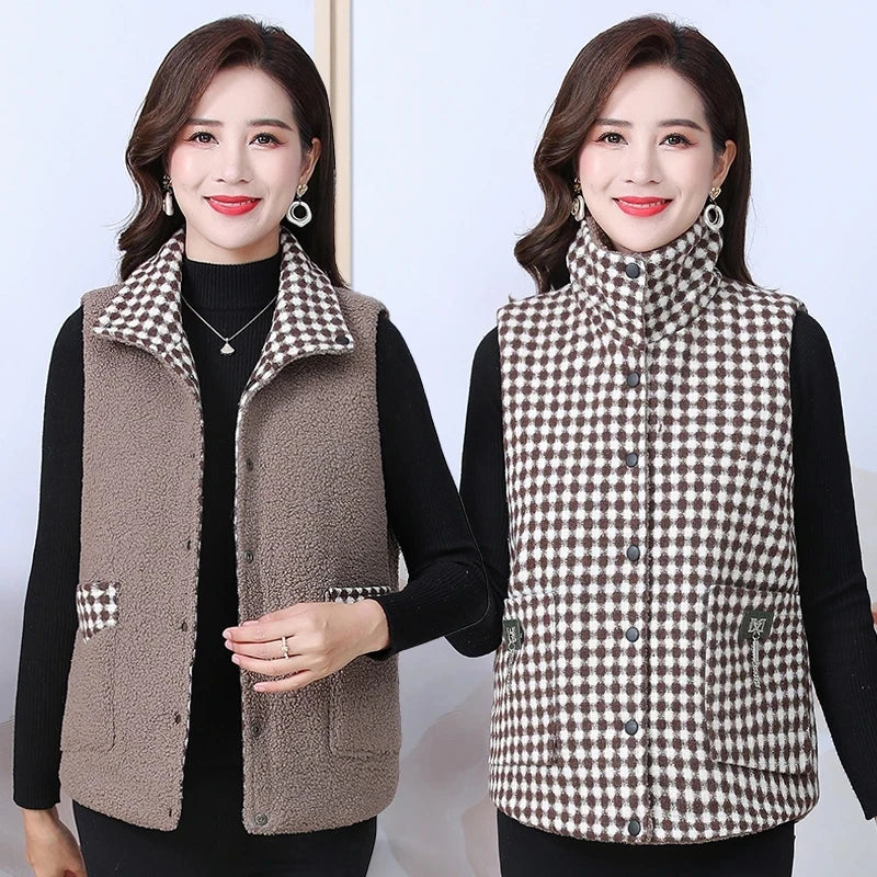 Fashion Mother Autumn Winter Thick Vest Short Style Two Sided Wear Particle Velvet Warm Tank Jacket Female Sleeveless Waistcoat Kent Store