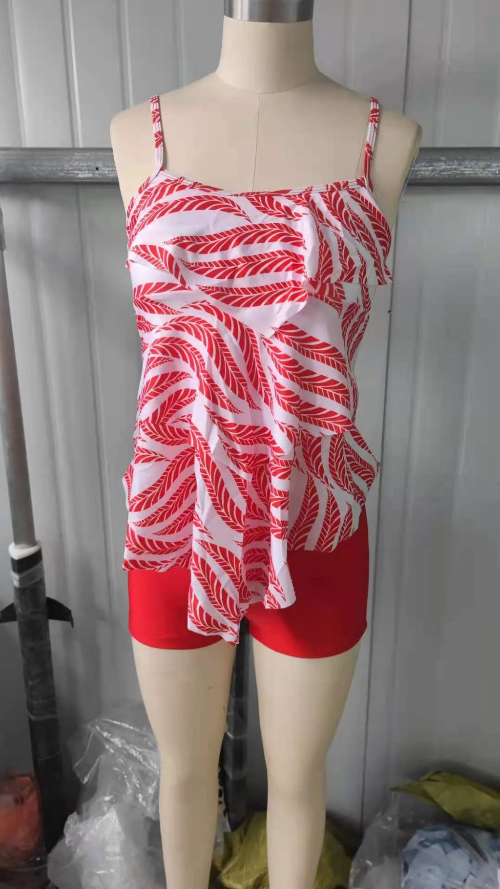 Woman Bikini Floral Print Tankini With Shorts High Waist Shorts Spaghetti Straps Swimwear Ruffle Trim Top Two Piece Swimsuit Kent Store
