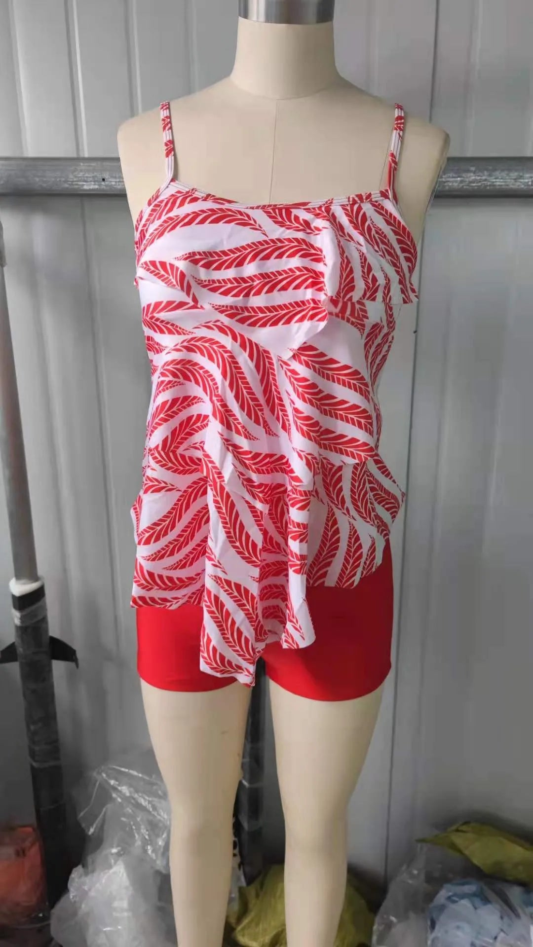 Woman Bikini Floral Print Tankini With Shorts High Waist Shorts Spaghetti Straps Swimwear Ruffle Trim Top Two Piece Swimsuit Kent Store