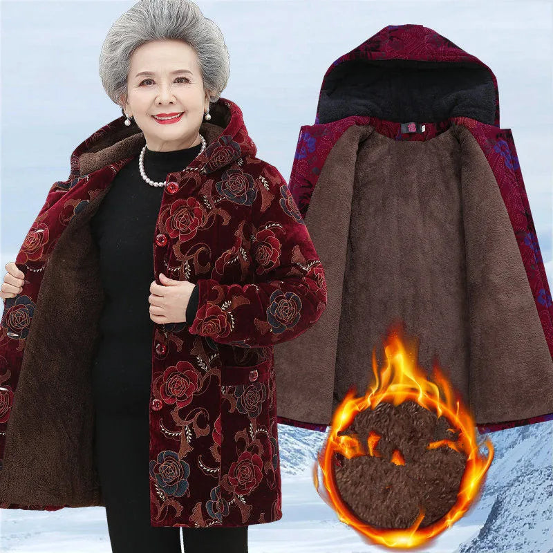 Grandma Wear Cotton-Padded Coat Middle-Aged Elderly Mother Winter Clothes Women Parkas Plus Velvet Thick Quilted Jacket XL-5XL Kent Store