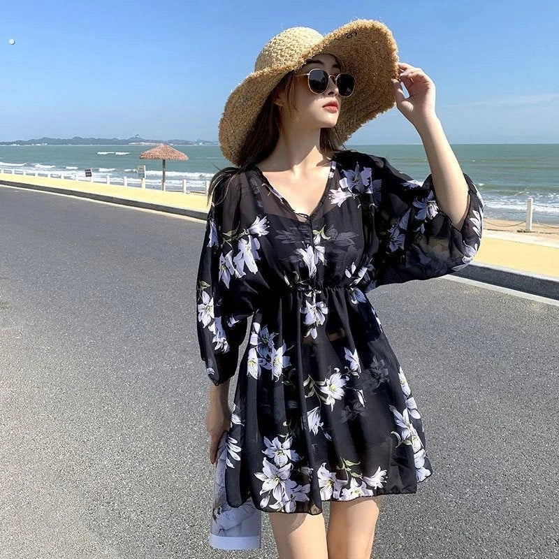 Modest Tankini Sets for Women High Waisted Boyleg Swimwear with Ruffle Sleeve Cover Up 3PCS Beachwear Kent Store