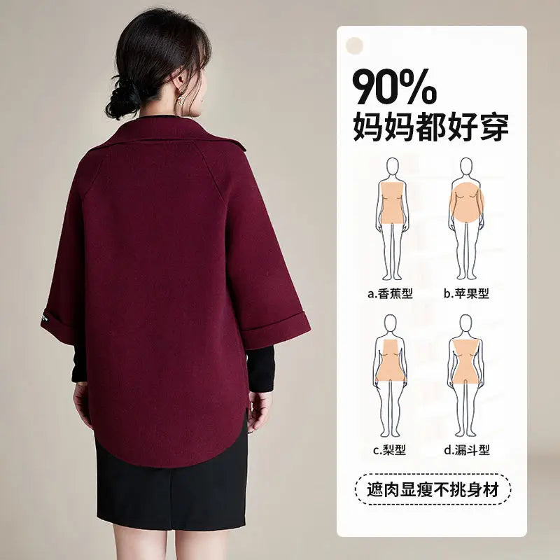Middle Aged Plus Size Women's Clothing Mid Length Jacket Women's Mother Wearing Cardigans Stylish Outerwear Top Kent Store