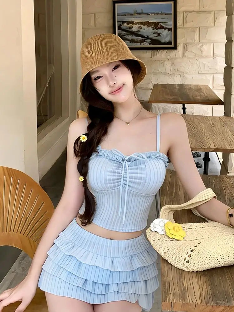 Trendy Pastel Bikini Sets Slim Fit 2 Piece Swimwear Cute Summer Beach Vacation Outfits Spa Hot Spring Cover Up Kent Store