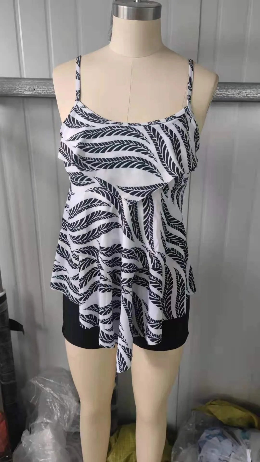 Woman Bikini Floral Print Tankini With Shorts High Waist Shorts Spaghetti Straps Swimwear Ruffle Trim Top Two Piece Swimsuit Kent Store
