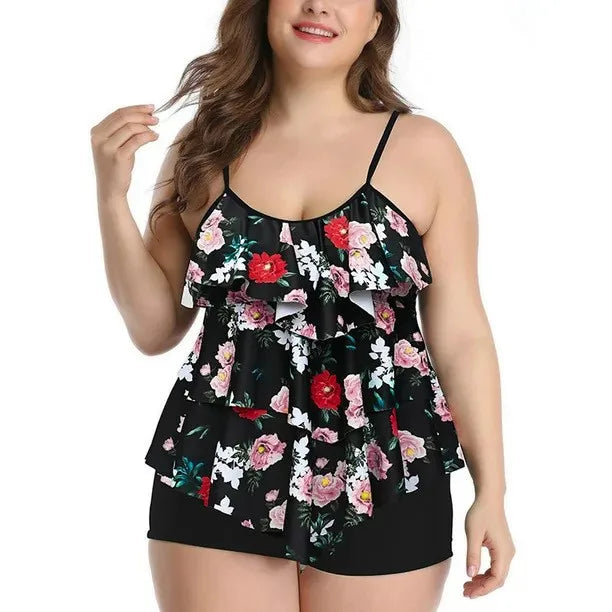 Women Swimwear Bikini Plus Size Bikinis Floral Print Swimsuit Spaghetti Strap Two Piece Swimsuit High Waist Shorts Woman Kent Store