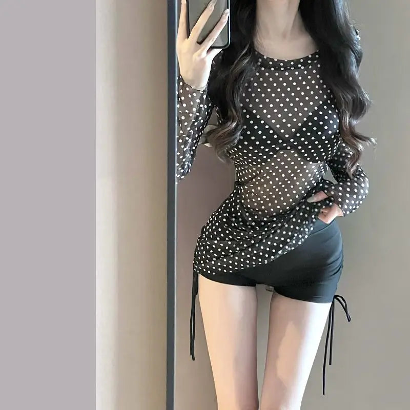 2026 New Women's Black Bikini Set Sexy Long Sleeve Cover Up Two Piece Swimsuit Elegant Beachwear Kent Store