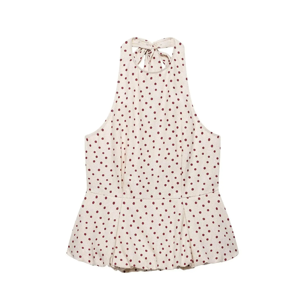 HH Polka Dot Halter Neck Top For Women 2026 Summer Tie Back Sleeveless Peplum Blouse Elegant Daily Vacation Business Wear Kent Store