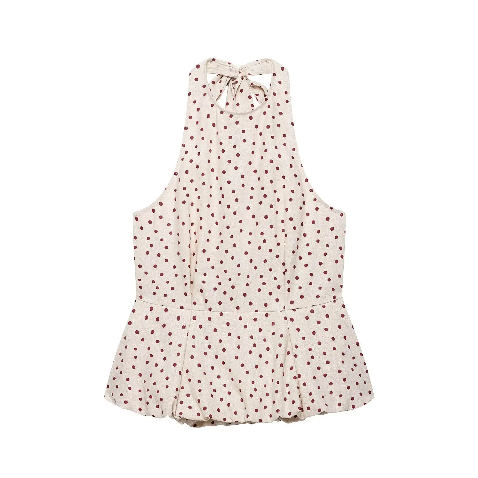 HH Polka Dot Halter Neck Top For Women 2026 Summer Tie Back Sleeveless Peplum Blouse Elegant Daily Vacation Business Wear Kent Store