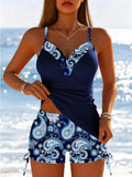 Women 2 Piece Tankini Swimsuit Paisley Print Patchwork Tank Top + Drawstring Boyshort Bathing Suit Tummy Control Modest Swimwear Kent Store