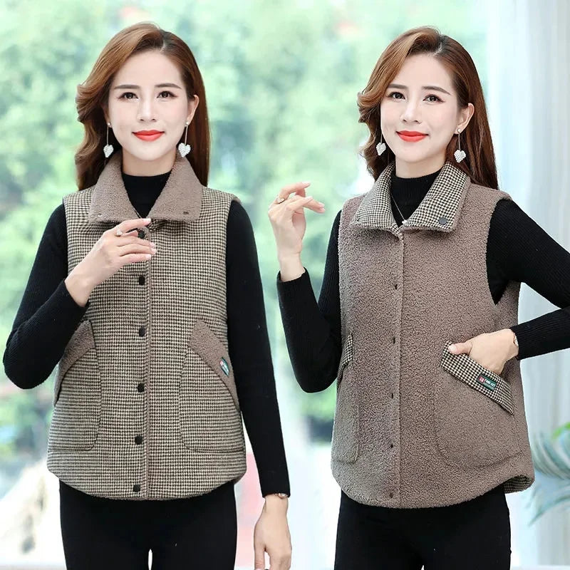 Fashion Mother Autumn Winter Thick Vest Short Style Two Sided Wear Particle Velvet Warm Tank Jacket Female Sleeveless Waistcoat Kent Store