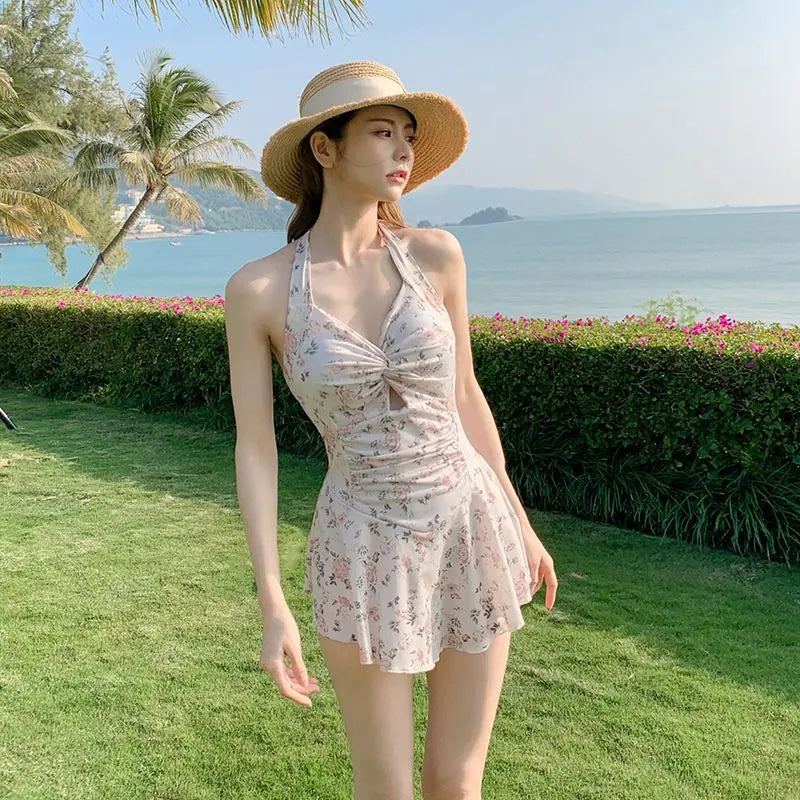 New Summer Floral Print Monokini Women Sexy Halter Dress Style Swimsuit Beach Vacation Bathing Suit Kent Store