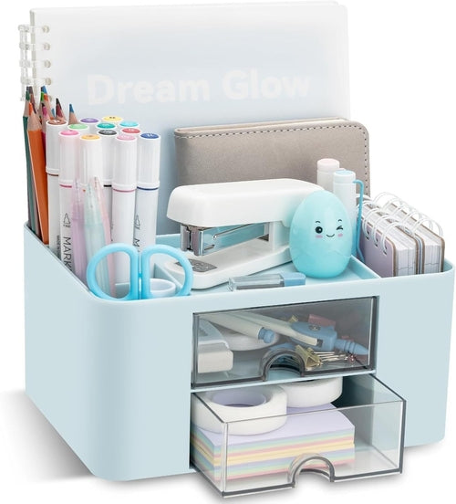 Stackable Desk Organizer with Drawers Blue Kent Store